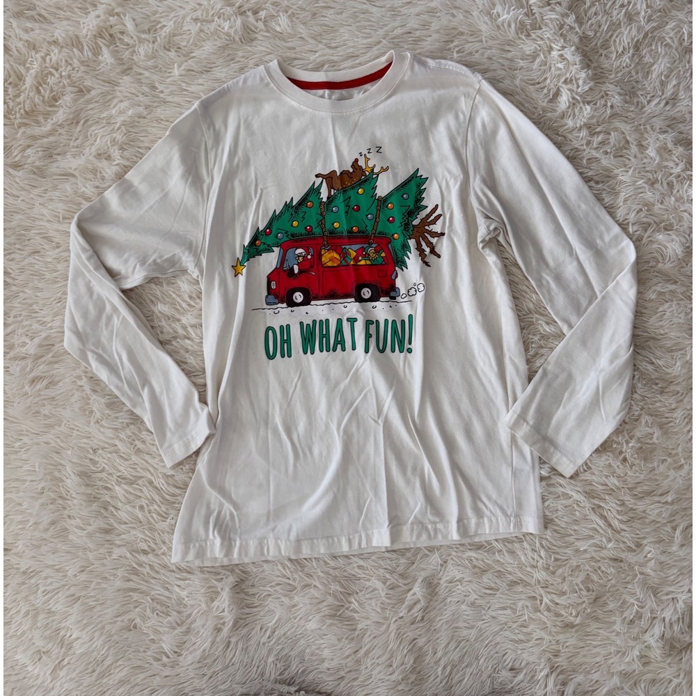 Holiday Time Youth XL‎ Christmas Pajama Top Long Sleeve Santa Red Van Husky